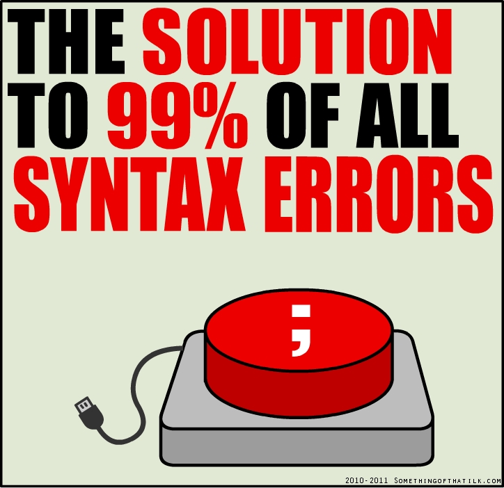 THE SOLUTION
TO 99% OF ALL
SYNTAX ERRORS
;
2010-2011 SOMETHINGOFTHATLK.COM