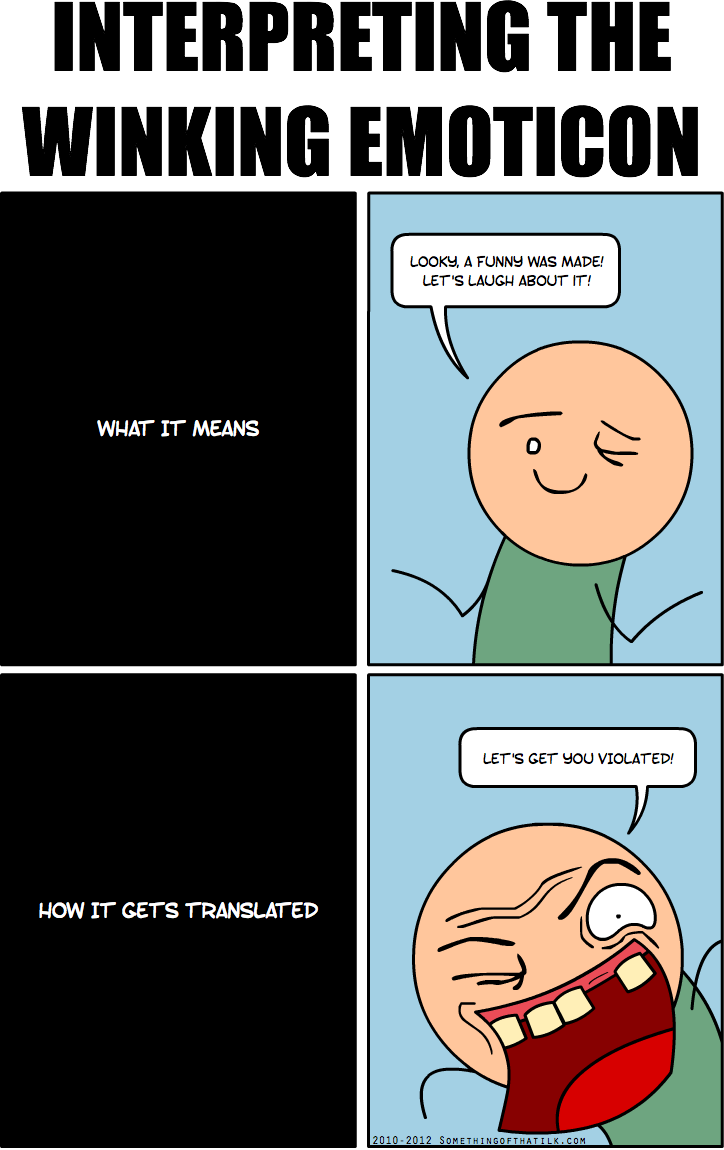 WHAT IT MEANS
LOOKY, A FUNNY WAS MADE!
LET'S LAUGH ABOUT IT!
HOW IT GETS TRANSLATED
LET'S GET YOU VIOLATED!
2010-2012 SOMETHINGOFTHATILK.COM